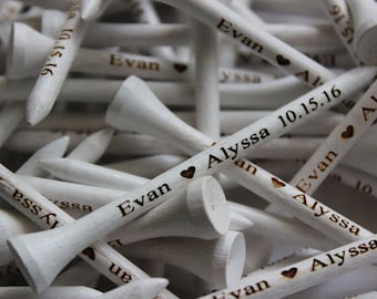 100 White Personalized Golf Tees, Engraved Golf Tees, Wedding Favors, Groomsman Gifts, Gifts for Groomsmen, Wedding Gifts