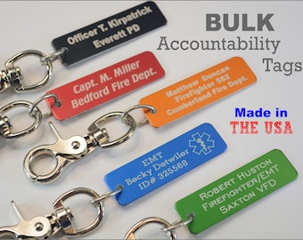 Accountability Tag, Engraved Accountability Tag, First Responder Keychain, Personalized Accountability Tag, Firefighter Keychain, Bulk