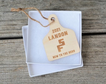 3.5" Baby's First Christmas Brand Ornament, Ear Tag Ornament, Brand Christmas Ornament, Ranch Ornament, Cattle Brand Christmas Ornament