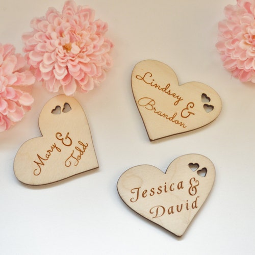 Personalized Wooden Heart Wedding Favors Engraved Wood Etsy