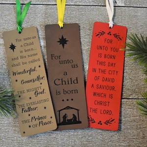 Christmas Bookmark, Bible Verse Bookmark, Gift for Christmas, Bookmark for Christmas, Leatherette Bookmark, Bookmark, Religious Bookmark