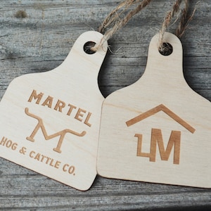 Brand Ornament, Ear Tag with Brand, Christmas Ornament, Brand Christmas Tree Ornament,  Ranch Gifts, Cattle Brand, Wood Ear Tag, Brand, 3.5&quot;