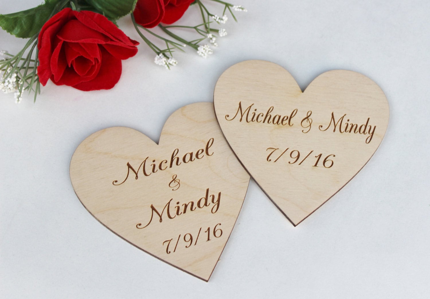 4 Personalized Heart Engraved Heart Personalized Wood Etsy
