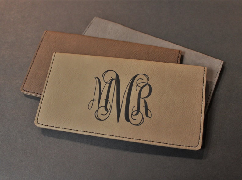 Personalized Faux Leather Checkbook Cover, Check Book Pocket, Engraved Checkbook Cover, Check Book Cover image 2