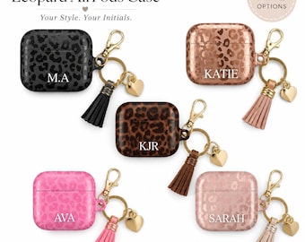 Personalized Leopard AirPods Case, Custom Name AirPods Cover, Monogram AirPods Pro Case,Coquette Pink Animal Print Earbuds Case,Gift For Her