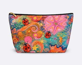 Ladybug Sea Life Accessory Pouch, Colorful Ocean Makeup Bag, Pencil Pouch, Cosmetic Zipper Pouch, Beach Travel Organizer Gift