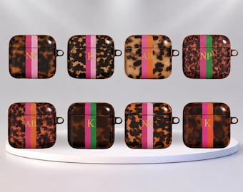 Personalized Tortoise Shell AirPods Case, Monogram AirPods Cover, Custom Initial Earbuds Case, Leopard Print AirPods Case, Gift for Women