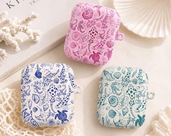 Pastel Ocean AirPods Case, Shark Seashell AirPods Cover, Cute Coastal AirPods Pro Case,Aesthetic Beach AirPods Case,Marine Life Gift for Her