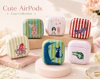 Whimsical Animal AirPods Case, Cute Octopus Cat Crocodile Leopard Dog AirPods Pro Case, Colorful Striped Animal Earbuds Cover,Aesthetic Gift