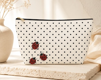 Ladybug Polka Dot Accessory Pouch, Cute Insect Cosmetic Bag, Pencil Pouch, Makeup Bag, Travel Toiletry Organizer, Zipper  Bag, Gift for Her