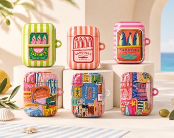 Vintage Sardine Tin AirPods Case, Colorful Fish Can Earbuds Cover,Retro Seafood AirPods Case, Cute Protective Case for AirPods 1 2 3 4 Pro 2