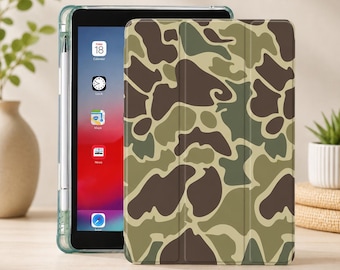 Duck Camo iPad Case, Vintage Hunting Camo iPad Cover, Magnetic Folio Case for iPad Air Pro Mini, Rugged Protective Tablet Case, Outdoor Gift