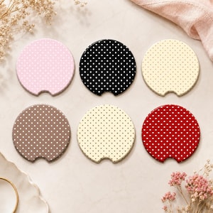Polka Dot Car Coaster, Cute Neoprene Cup Holder Coasters, Minimalist Auto Accessories, Pink Black Red Polka Dots, Gift for Women Car Decor