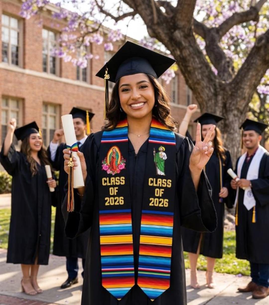 Class of 2026 Graduation Stole, Mexican Serape Grad Stole, Virgen De ...