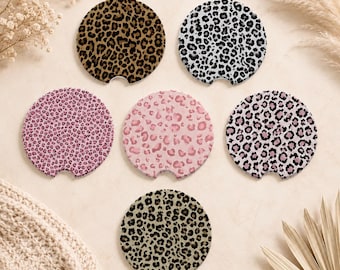 Leopard Print Car Coasters Set, Neoprene Auto Cup Holder Coasters, Pink Cheetah Car Accessories, Cute Vehicle Coaster Gift for Women