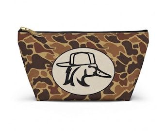 Brown Duck Camo Accessory Pouch with Duck Hunter Logo, Pencil Pouch, Cosmetic Makeup Bag, Hunting Toiletry Organizer, Travel Zipper Bag