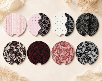 Vintage Lace Car Coasters, Coquette Floral Car Coasters, Elegant Lace Ceramic Cup Holder Coaster, Feminine Car Accessory, Gift for Her