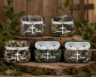 Jesus Saves Camo AirPods Case| Hunting Bottomland Duck Camo| Christian Cross Faith Protective Cover for AirPods Gen 1 2 3 4 & Airpods Pro