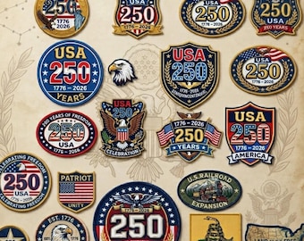 Custom Embroidered USA 250th Anniversary Patch 1776–2026, Semiquincentennial Badge, Patriotic American Spirit Iron On Decor