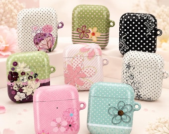 Floral Polka Dot AirPods Case, Cute Vintage Flower AirPods Cover, Aesthetic Earbuds Case for AirPods Gen 1 2 3 4 & Pro 1 2 3, Girly Gift