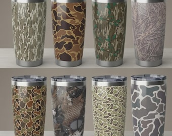 Camo Tumbler 20oz, Camouflage Stainless Steel Travel Mug, Insulated Hunting Cup, Outdoor Coffee Tumbler, Thermal Drink Cup, Gift for Hunter