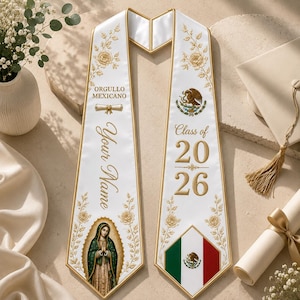 Personalized Mexican Graduation Stole 2026, Virgen de Guadalupe Catholic Sash, Custom Hispanic Grad Stole