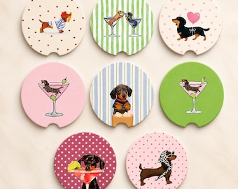 Dachshund Car Coaster, Funny Wiener Dog Car Coasters, Cute Sausage Dog Cup Holder Coasters, Dog Lover Car Accessories,Auto Cup Holder Insert