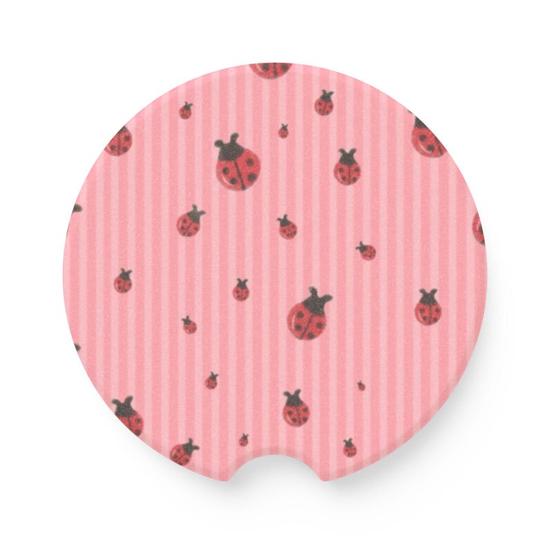 Cute Ladybug Car Coasters Set, Pink Gingham Strawberry Coasters, Cottagecore Floral Cup Holder Inserts, Kawaii Summer Car Accessories 5