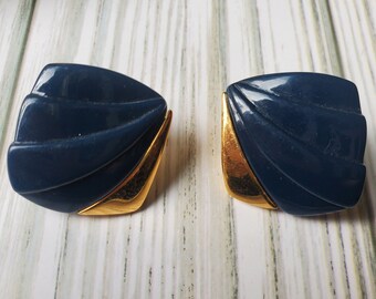 Vintage Navy Square Earrings