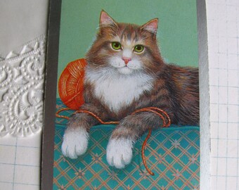 Vintage Green Cat Playing Cards- Set of 6