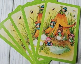 Vintage Woodland Frolic Playing Cards green