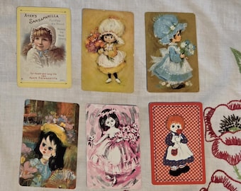 Set of 6 Vintage Girl Playing Cards