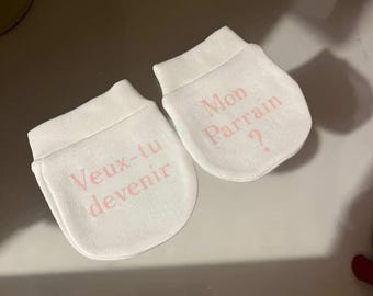 Moufles bébé annonce parrain / marraine.