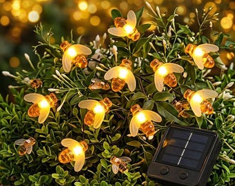 Solcellsljusslinga för utomhusbruk, 7,5 meter 50 LED-ljusslingor med honungsbin och 8 lägen för uteplats, trädgård och bröllopsdekor, vattentät