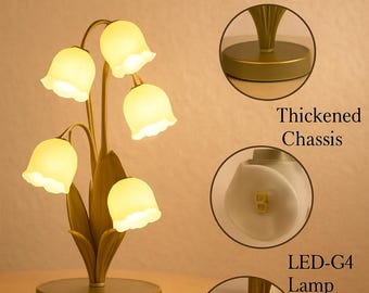 Lelietje-van-de-dalen bloemlamp, vintage bloemen nachtlampje voor naast het bed, LED accentdecoratie