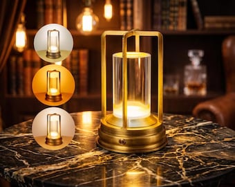 Lámpara de mesa LED inalámbrica recargable, color dorado, con control táctil, regulable, para interiores y exteriores, ideal para la mesita de noche.