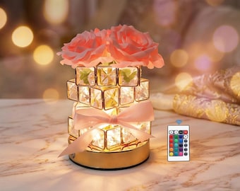 Lámpara de noche Crystal Rose, luz LED que cambia de color, lámpara de mesita de noche con control remoto táctil.