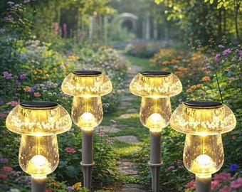 Luces solares para exteriores, paquete de 8 unidades: luces LED impermeables con forma de hongo para jardín, patio, camino, césped y decoración de patio trasero.