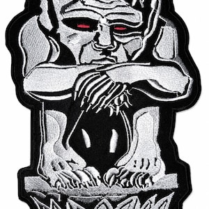 Reflekterande Gargoyle-lapp 25 x 20 cm stor broderad gotisk monster stryk-på/sy-på biker-rygglapp för väst, jacka och biker-ryggstycke