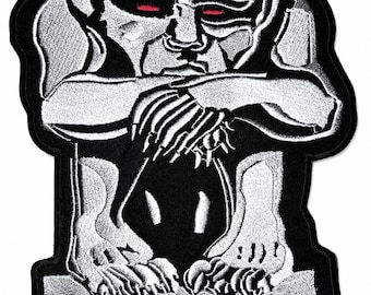 Reflective Gargoyle Patch 10x8 Inch Large Embroidered Gothic Monster Iron On Sew On Biker Back Patch for Vest, Jacket & Biker Backpiece