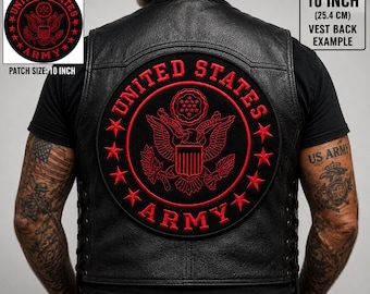 United States Army Patch 10 Inch Red Black Military Tribute Back Patch Iron On Sew On Patchfor Vest, Jacket Backpiece for Veterans