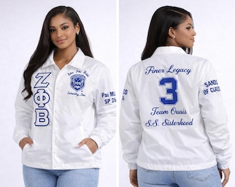 Zeta Phi Beta White Line Jacket Custom, Greek Coaches Jacket, Personalized Crossing Jacket, Zeta Windbreaker, Greek Letter Jacket,