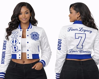 Giacca corta in raso personalizzata Zeta Phi Beta, giacca da confraternita su misura, bianca, 1920 Zpb pride finer legacy finer woman, realizzata per te