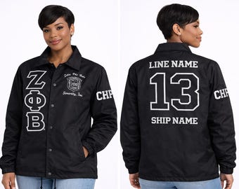 Zeta Phi Beta Black Line Jacket Custom, Greek Coaches Jacket, Personalized Crossing Jacket, Zeta Windbreaker, Greek Letter Jacket,