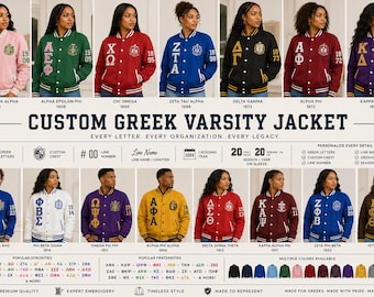 Custom Greek Varsity Jacket Personalized Sorority Fraternity Letterman Jacket Custom Crest Line Jacket Crossing Year Embroidered Jacket