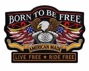 Born To Be Free Back Patch 10.5x6.5 Inch Embroidered Biker Eagle Motorcycle Iron On Sew On Patch for Vest, Jacket & Biker Backpiece