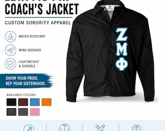 Zeta Mu Phi Coach's Jacket - Custom Sorority Apparel LINE Jacket Chapter , Zeta Jacket Custom Crossing Jacket Personalized Stitch or Print