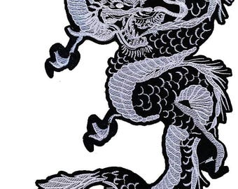 Large Dragon Patch Iron On Sew On Embroidered Back Patch 13.4 Inch Japanese Dragon Jacket Patch for Motorcycle Jacket Vest Black & White