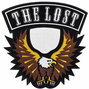 May include: Embroidered patch with an eagle design. The eagle has brown, yellow, and white details, set against a black backdrop. The text "THE LOST" is arched above the eagle in white letters, creating a striking contrast.