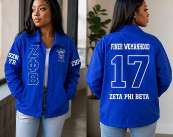 Zeta Phi Beta Custom Order Line Jacket | Personalized Solo, Line & Chapter Crossing Jacket Premium Varsity Jacket Discount Greek Apparel